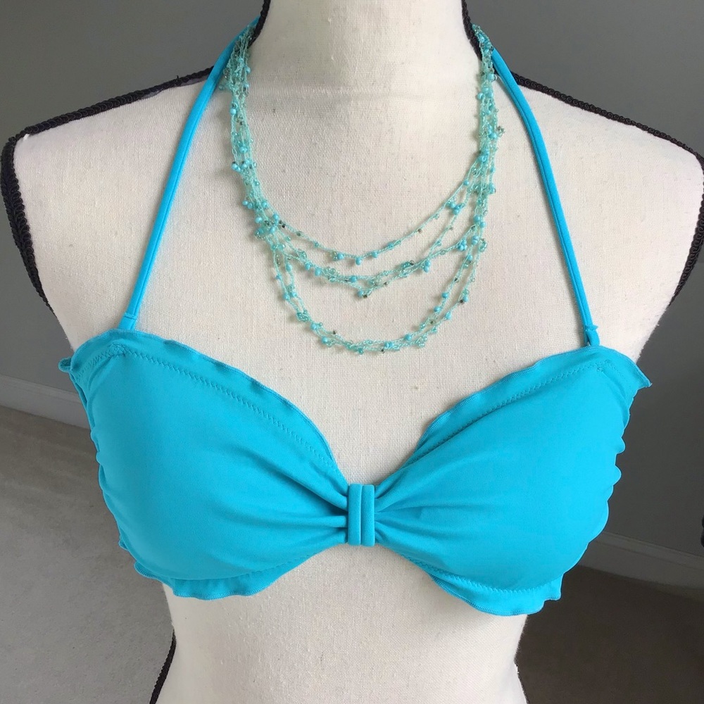 Victoria’s Secret Turquoise Blue Ruffled Halter Bandeau Bikini Top With Straps